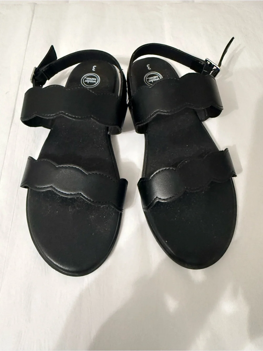 Wonder Nation Girls Black Scalloped Dress Sandals Size 3 NWOB